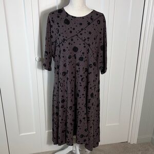 Matthildur MXM Black and Gray Splash Patterned Midi Dress Size Medium/Large